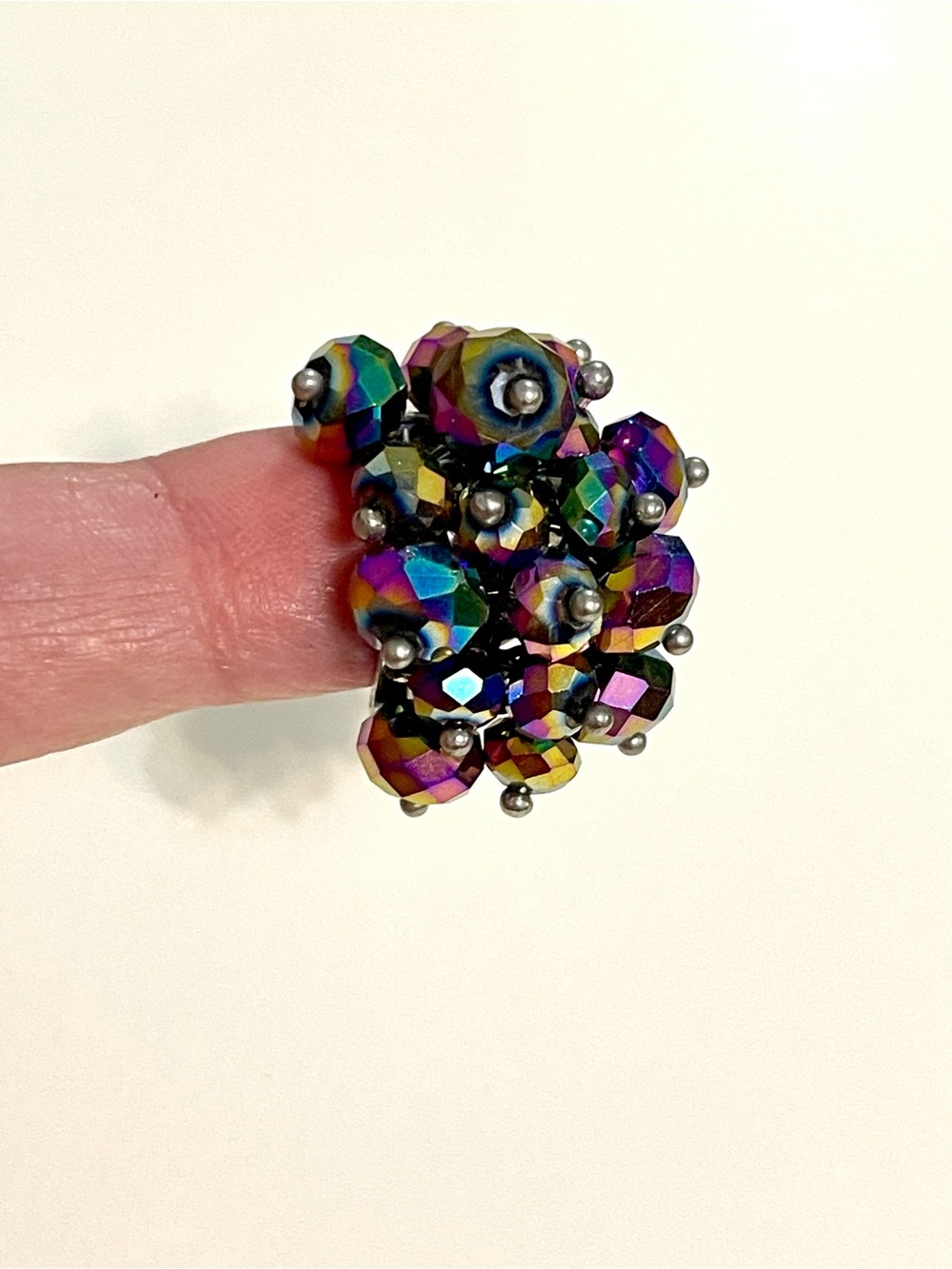 Vintage Amber Aurora Borealis Rhinestone Cluster Earrings